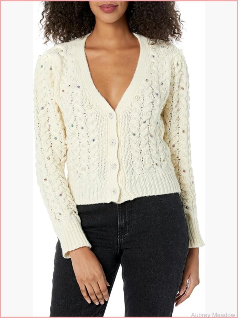 Elegant Long Sleeve Cardigan with Rhinestone Buttons - Regular Fit